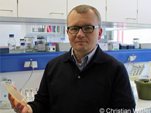 Professor Dirk Schüler in einem Bayreuhter Labor für Mikrobiologie