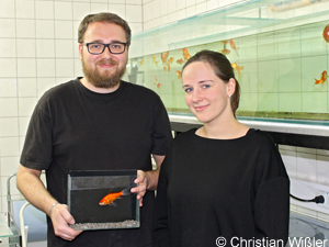 Doktor Peter Machnik und Doktorandin Elisabeth Schirmer in einem Labor des Lehrstuhls für Tierphysiologie an der Universität Bayreuth